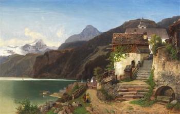 A view of Lake Hallstatt by 
																			Johann Gottfried Pulian
